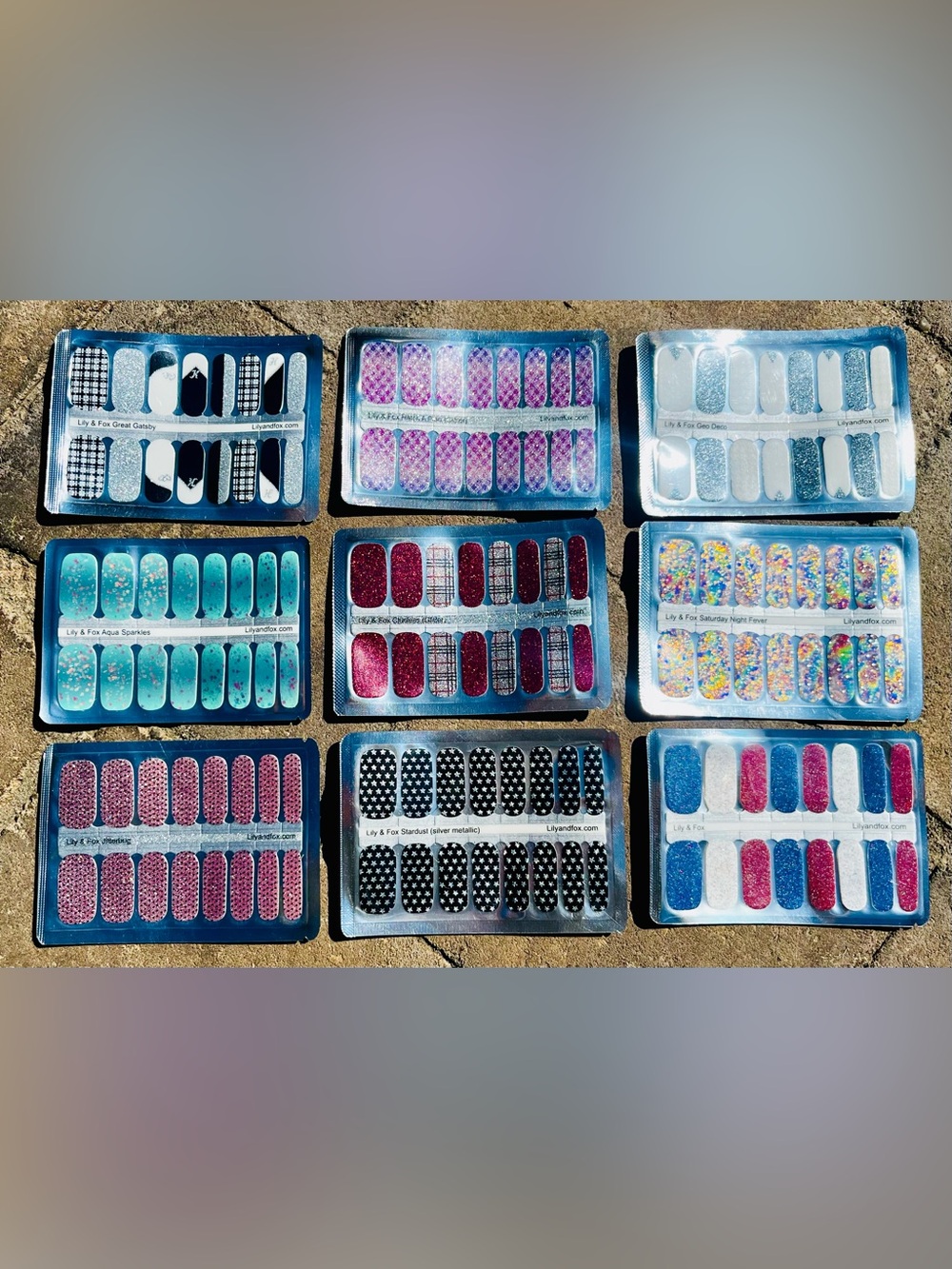 Lily & Fox set of 9 Mixed Nail Wrap Bundle — Glitter, Assorted Colors, NIP